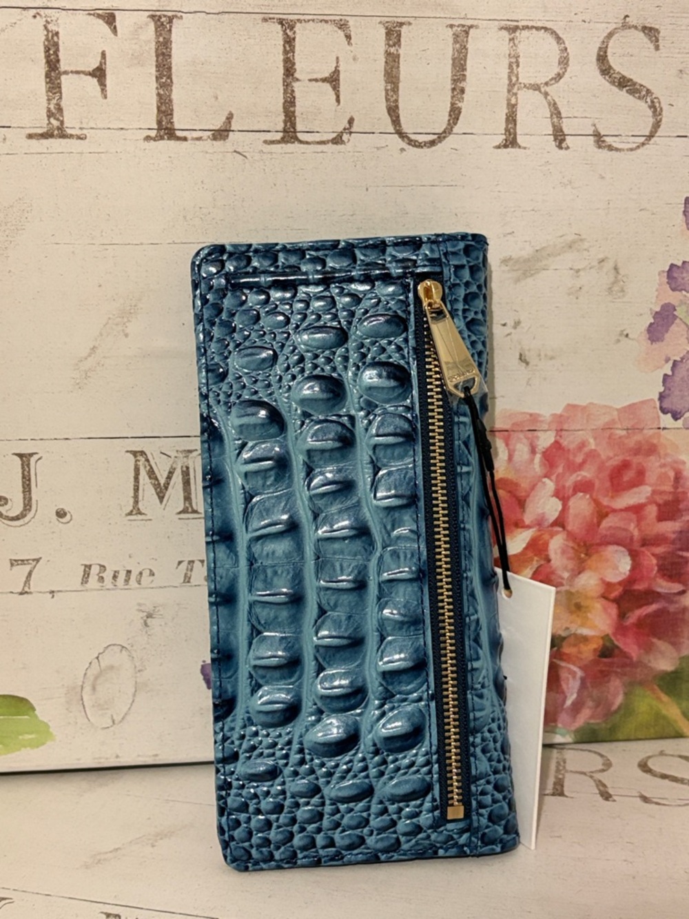 NWT✨BRAHMIN Retro Blue Melbourne💙 Croc-Embossed Ady Wallet RARE - Picture 3 of 9